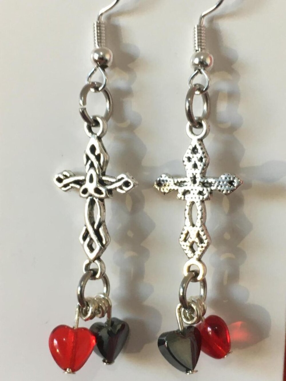 Silver Cross & Heart Dangle Earrings